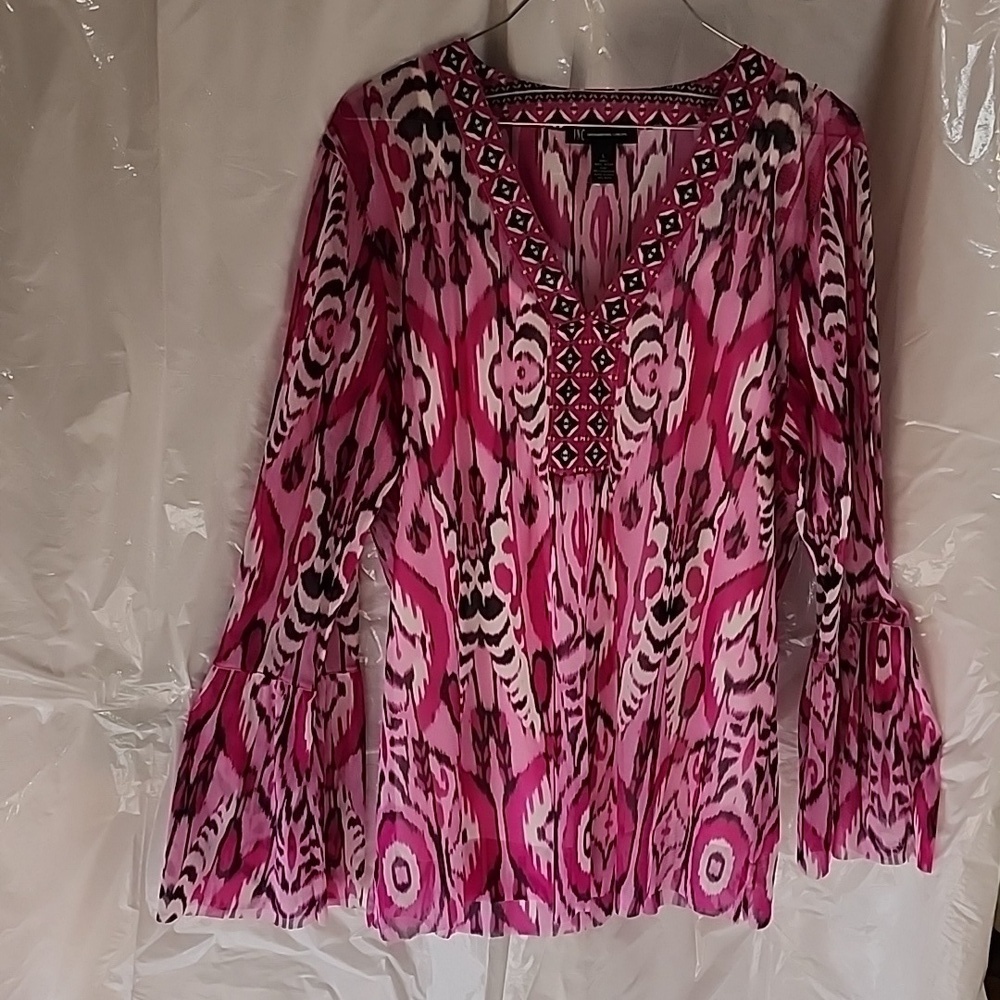 INC International Concepts Layered Bell Sleeve Blouse Size L